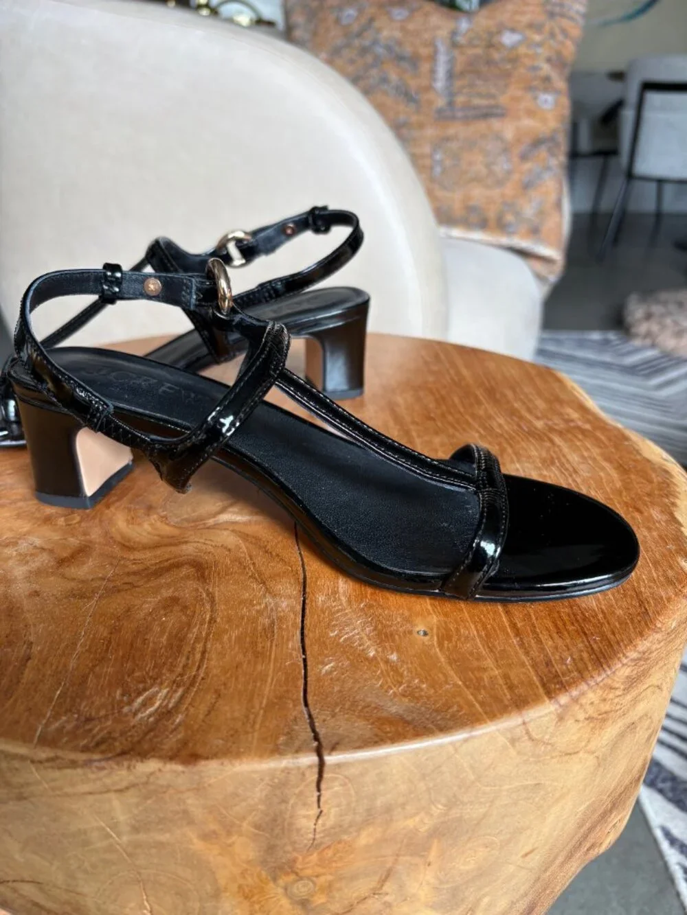 J Crew Kacie black block-heel sandals in patent leather Size 6.5